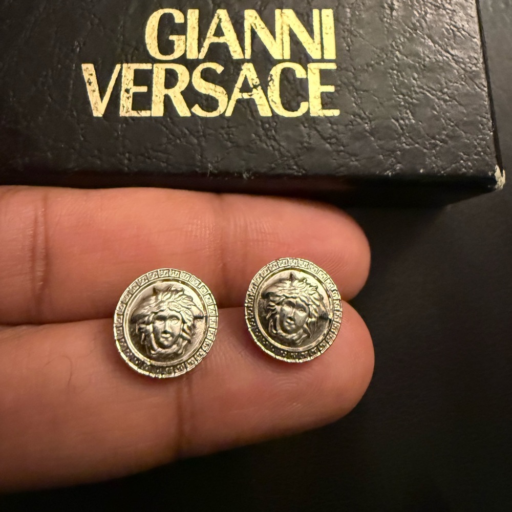 Vintage Versace Silver Medusa Head Round Earrings
